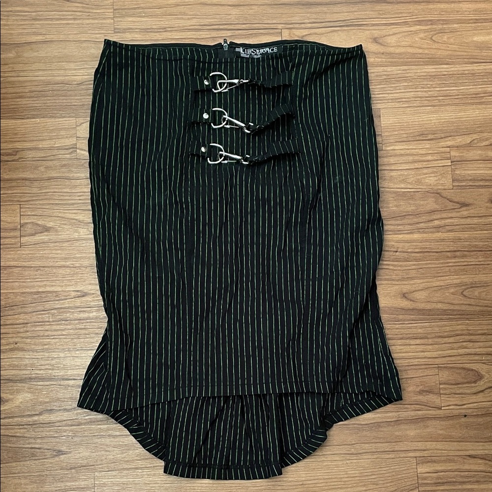 Lip Service Black and Green Pinstriped High-Low Skirt size Large
